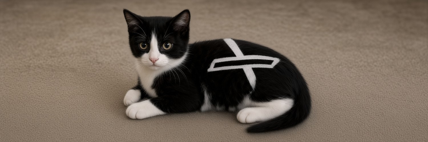 XCat banner — tuxedo kitten with an X on its back